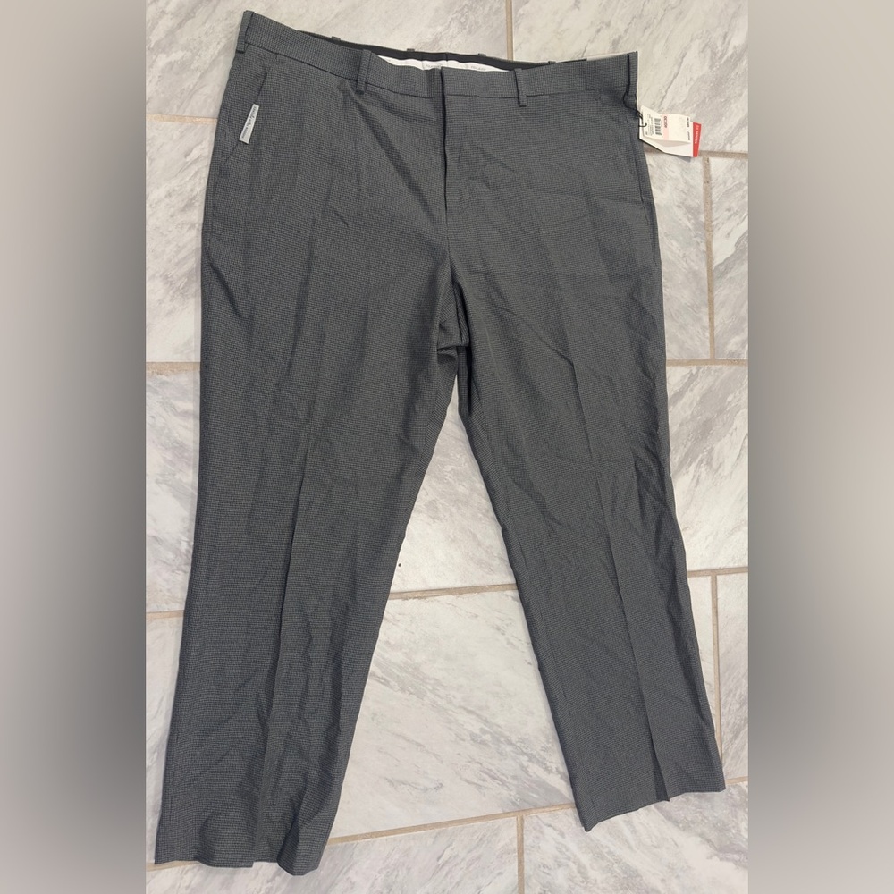 NWT Perry Ellis Portfolio Mens Gray & Black  Modern Fit Dress Pants Size 40Wx30L